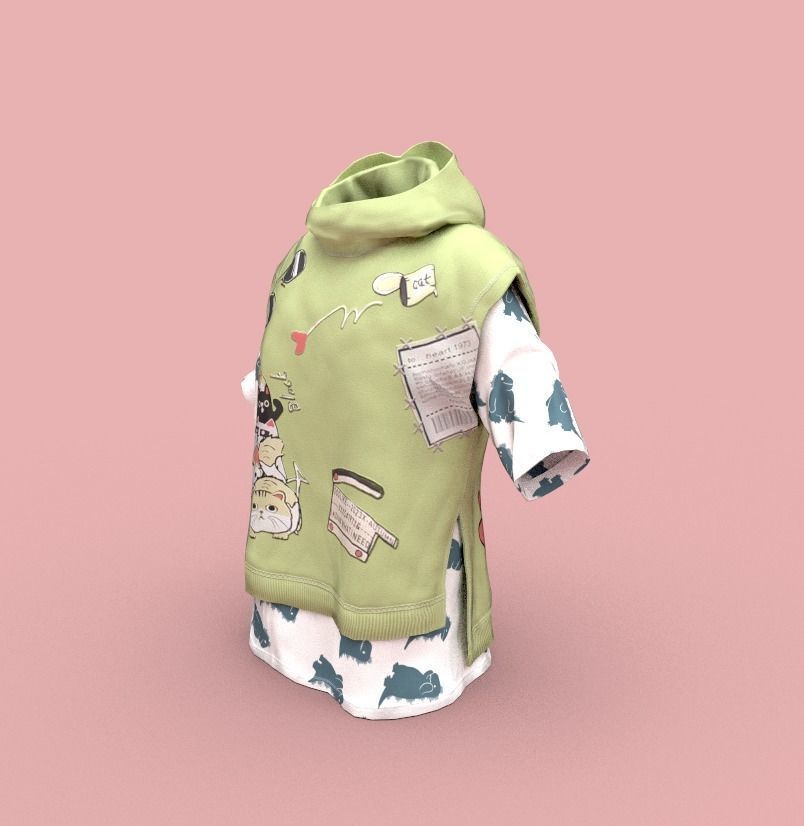 Hoodie with cat Low-poly 3D model_3