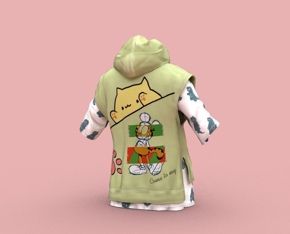 Hoodie with cat Low-poly 3D model_5