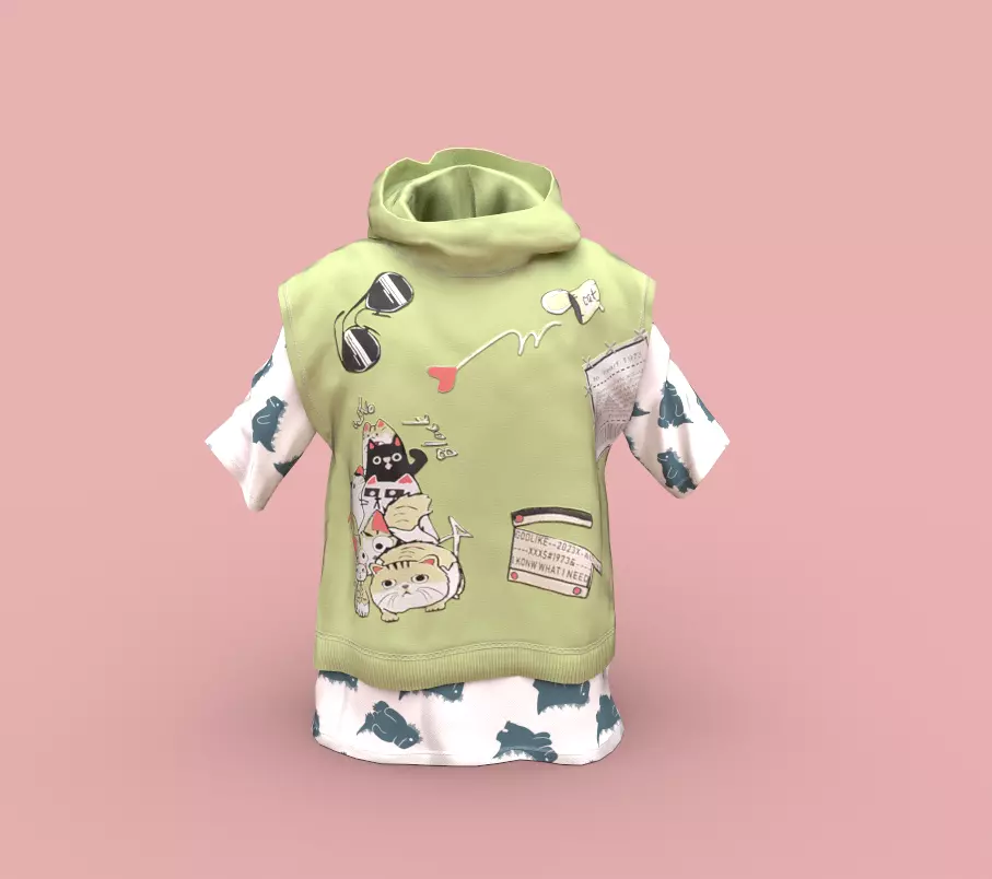 Hoodie with cat Low-poly 3D model_0