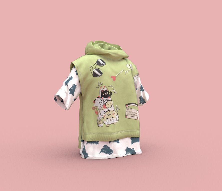 Hoodie with cat Low-poly 3D model_2