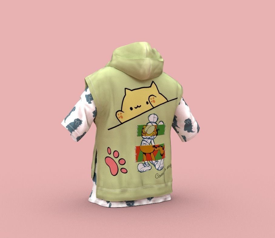 Hoodie with cat Low-poly 3D model_6