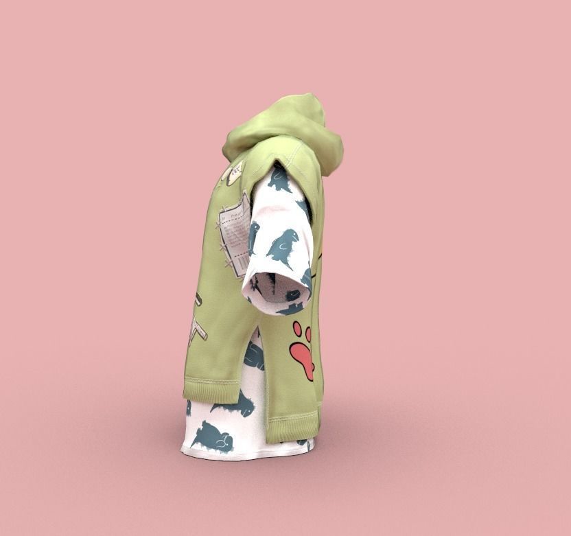 Hoodie with cat Low-poly 3D model_4