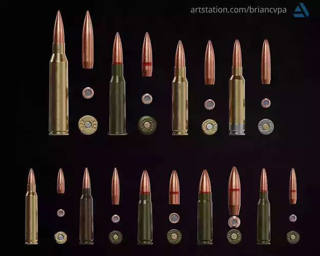 Modern Military Cartridges Low-poly 3D model