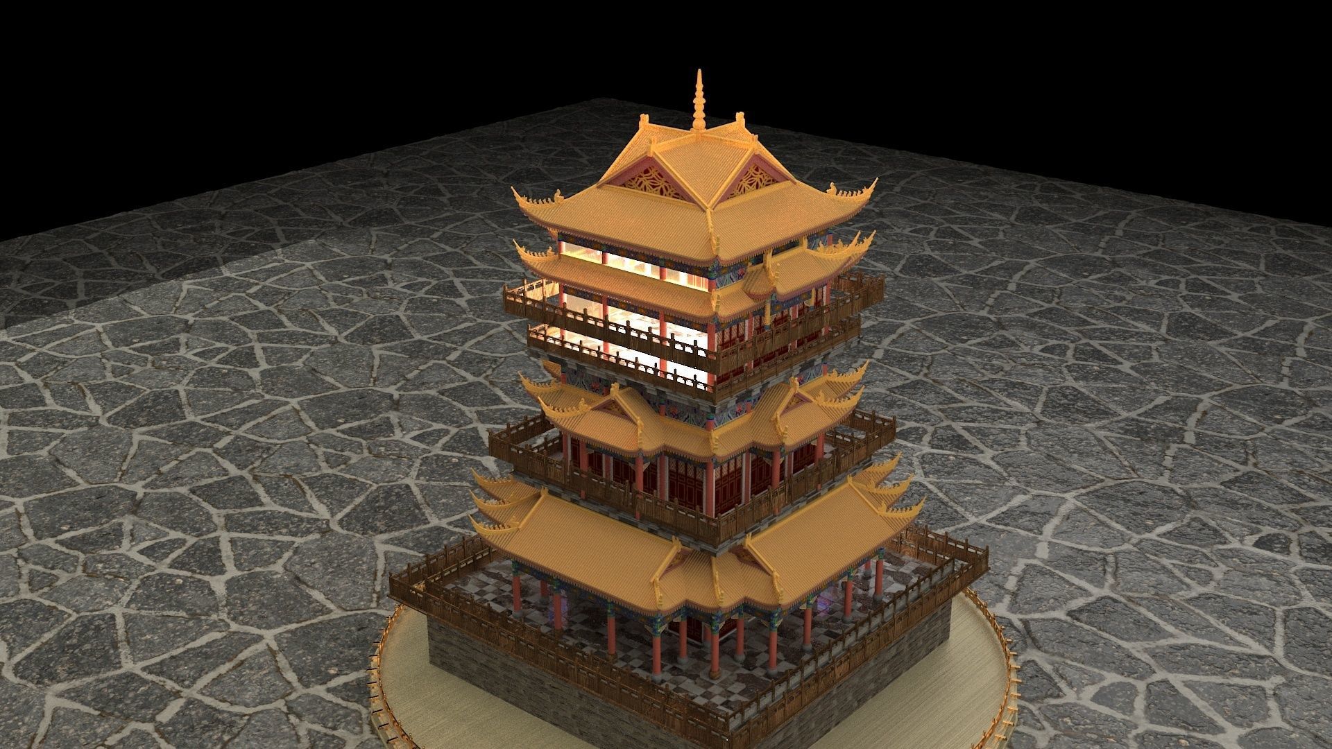 Chinese ancient tower  3D model_2