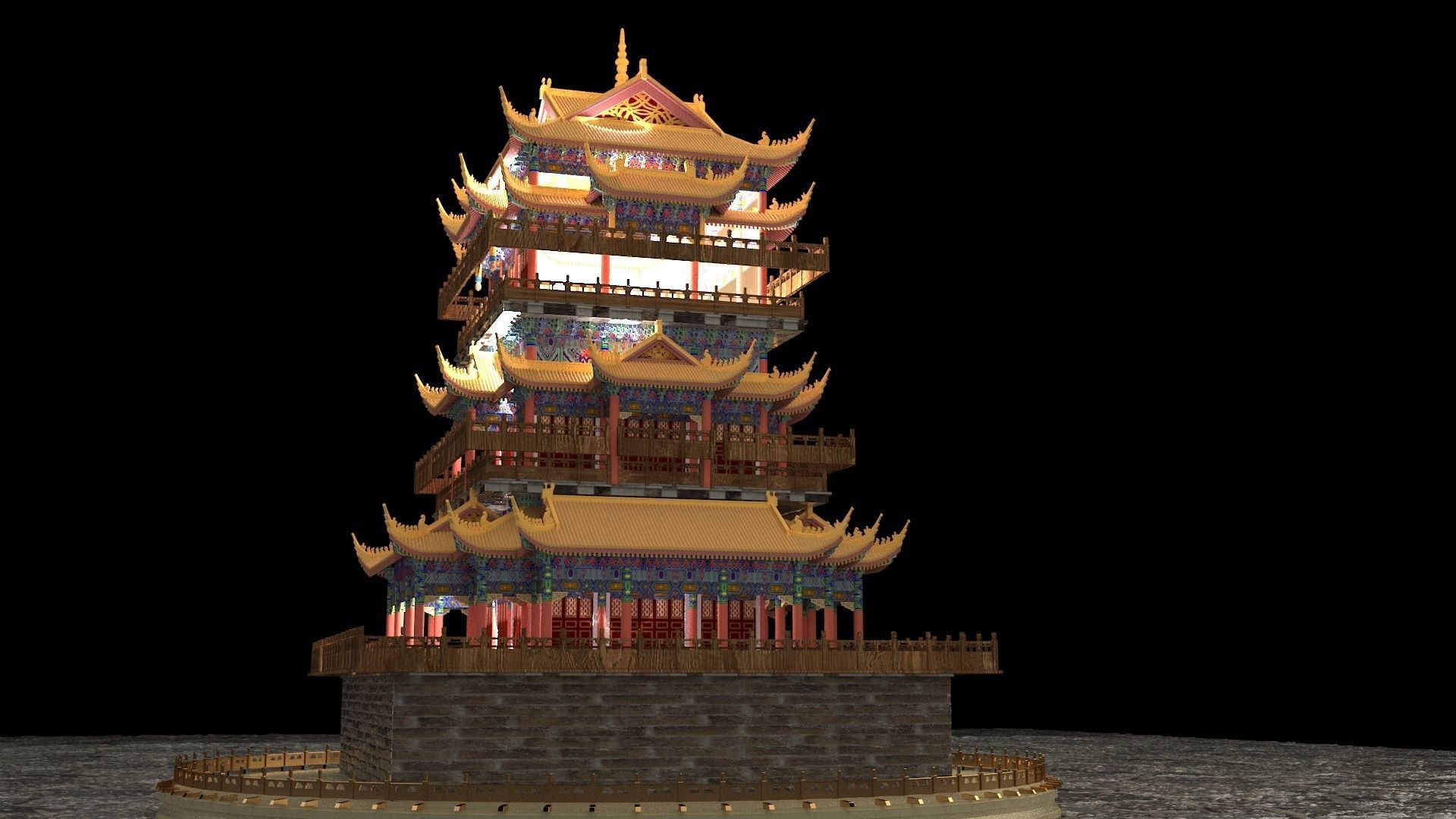Chinese ancient tower  3D model_1
