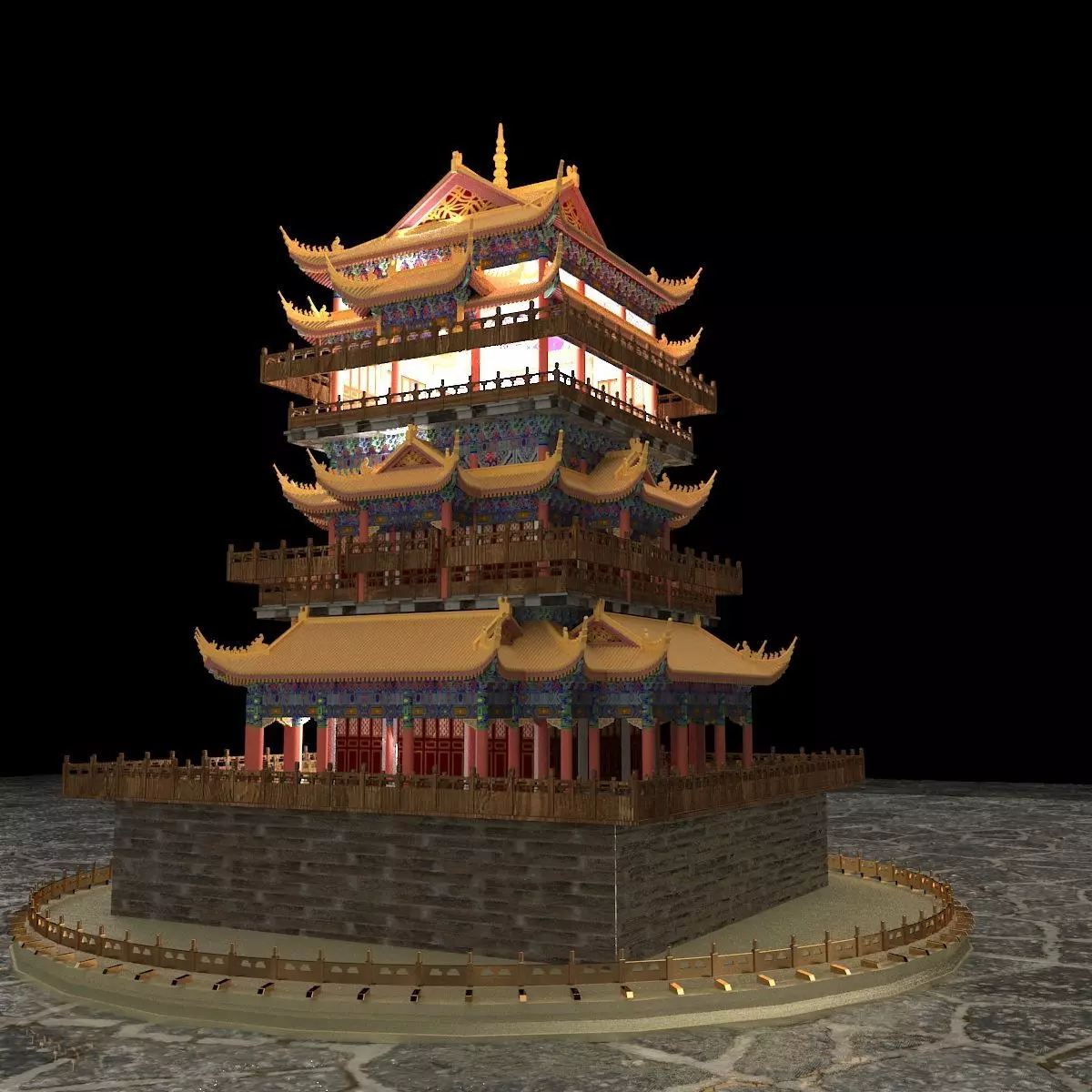 Chinese ancient tower  3D model_0