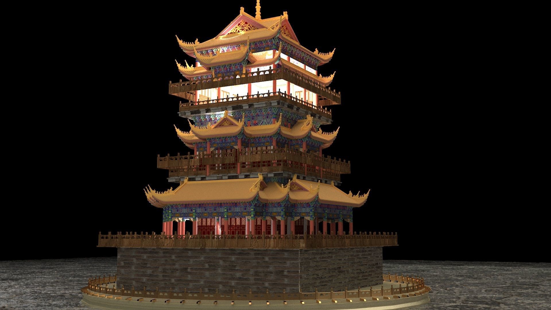 Chinese ancient tower  3D model_3
