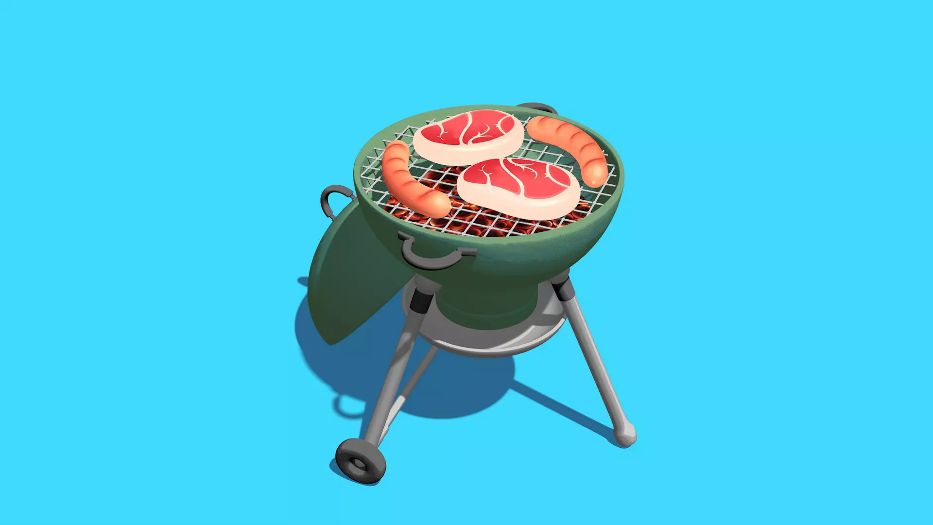 Cartoon stylized barbecue 3D model_0