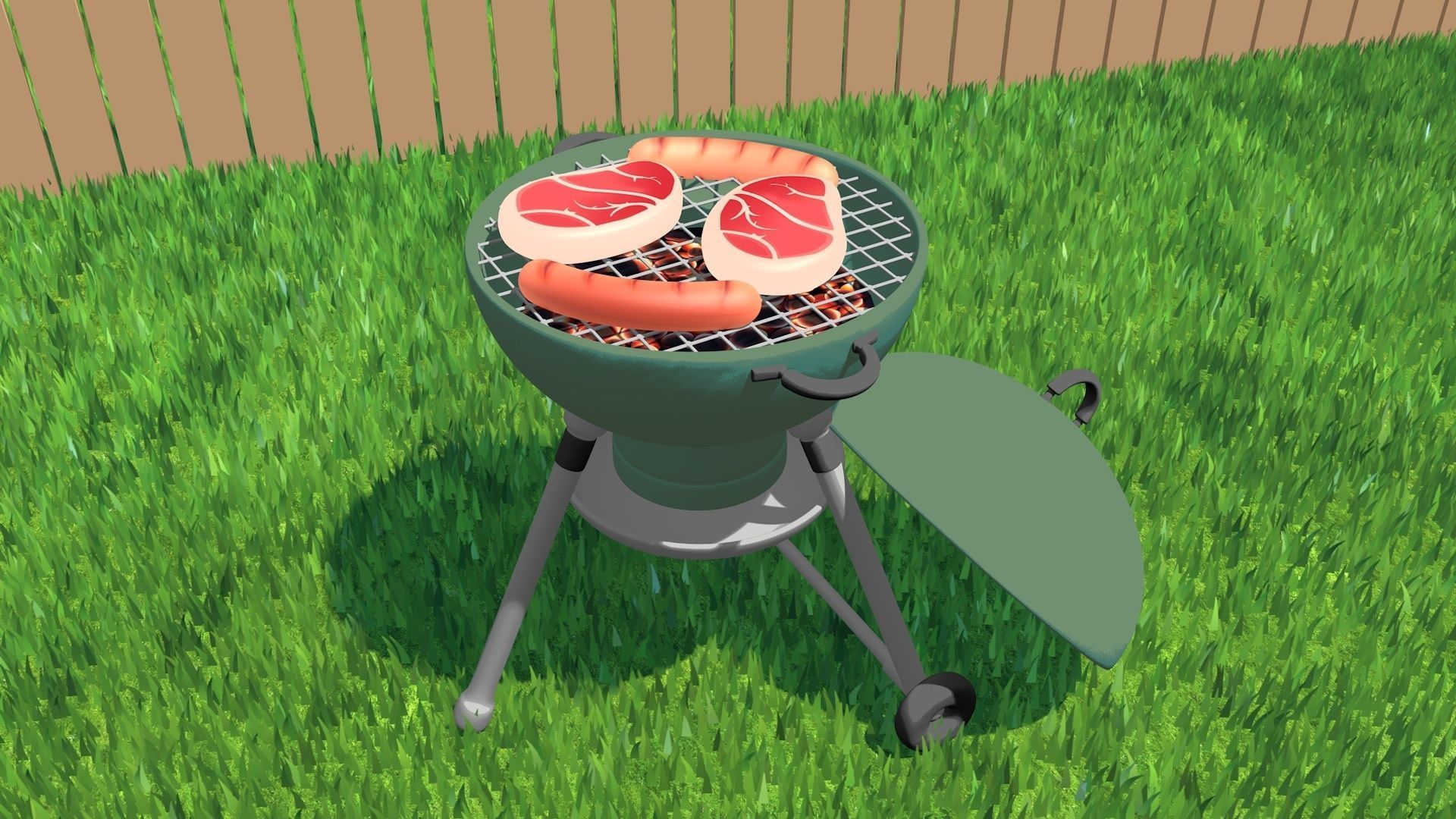Cartoon stylized barbecue 3D model_12