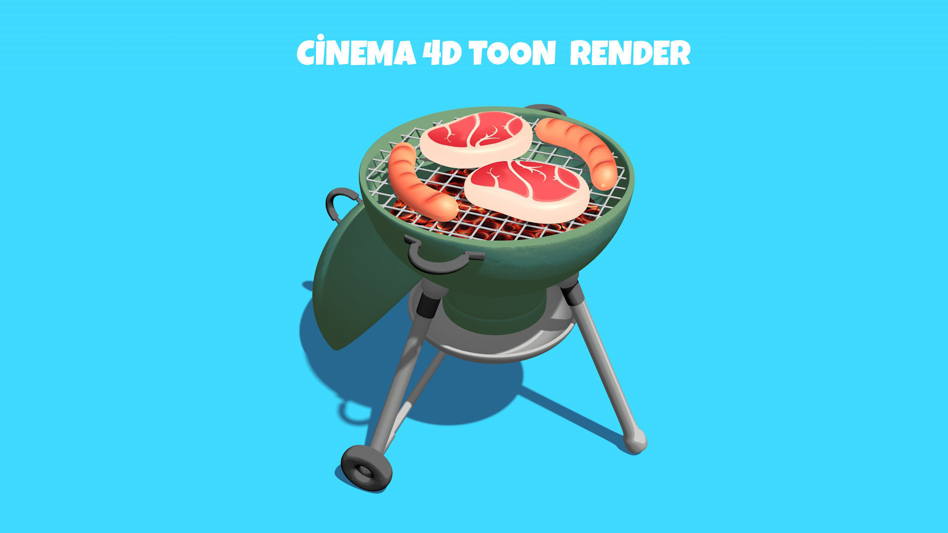 Cartoon stylized barbecue 3D model_2