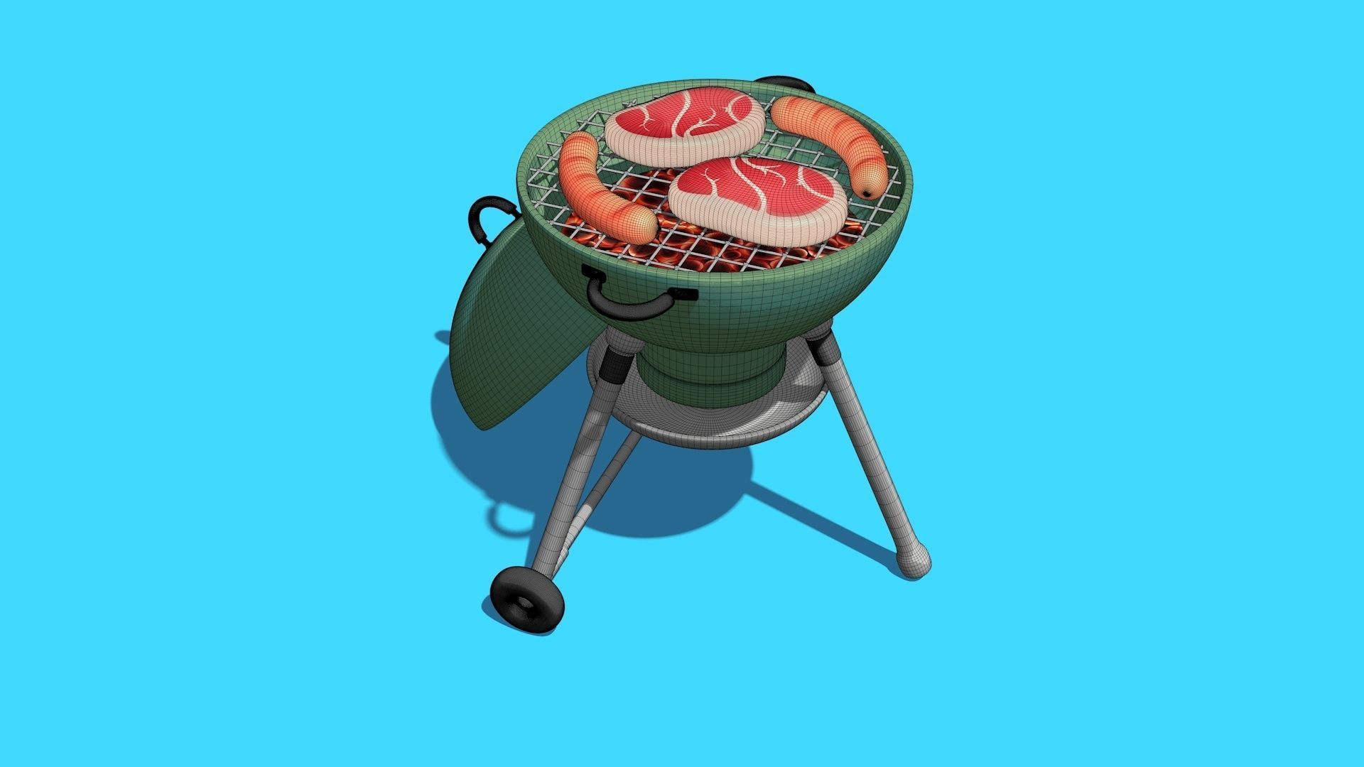 Cartoon stylized barbecue 3D model_4