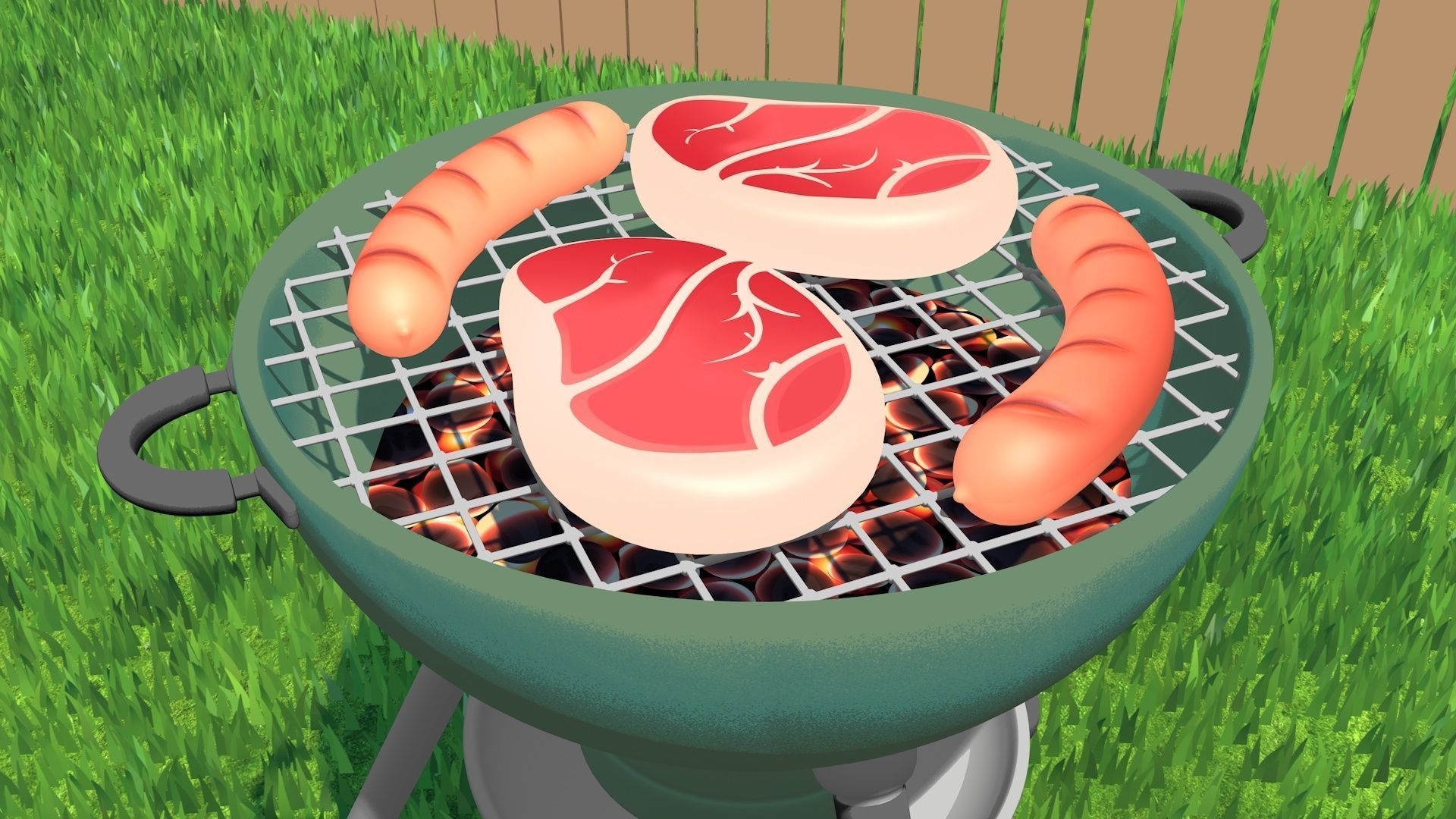 Cartoon stylized barbecue 3D model_15