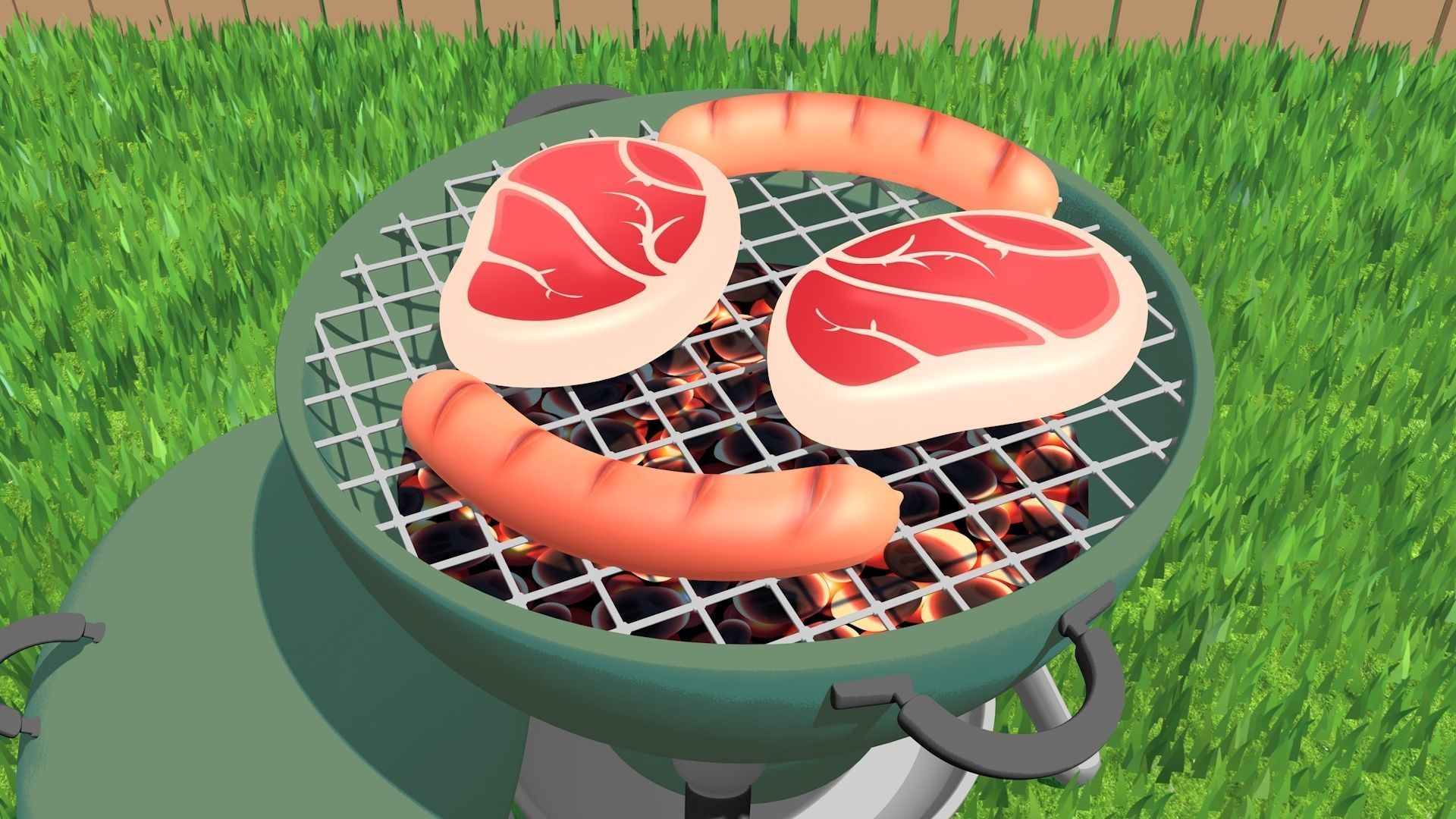 Cartoon stylized barbecue 3D model_14