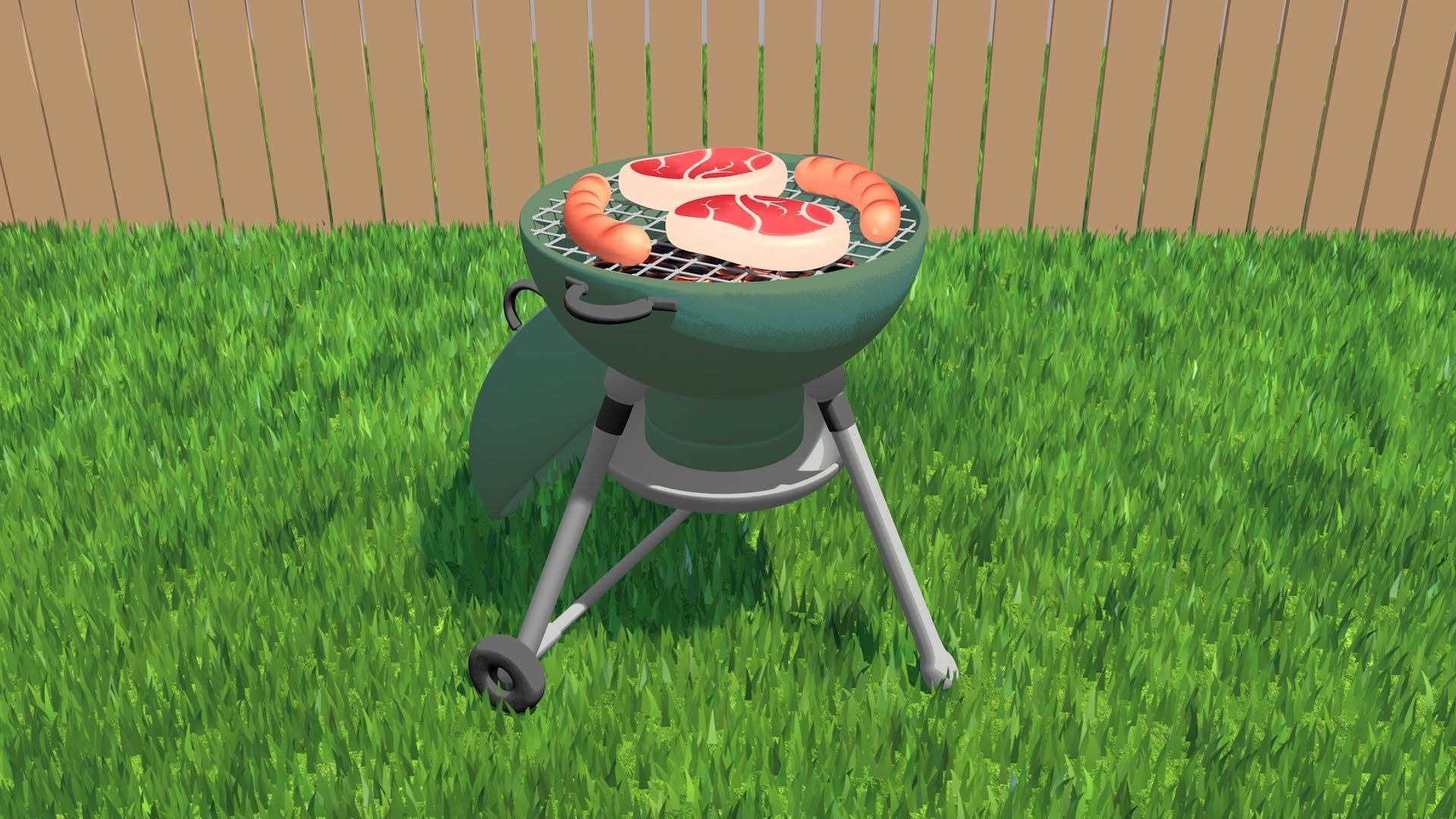 Cartoon stylized barbecue 3D model_6