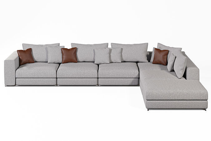 Grey fabric modern sofa 3D model