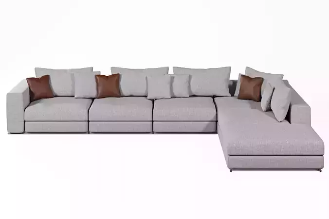 Grey fabric modern sofa 3D model