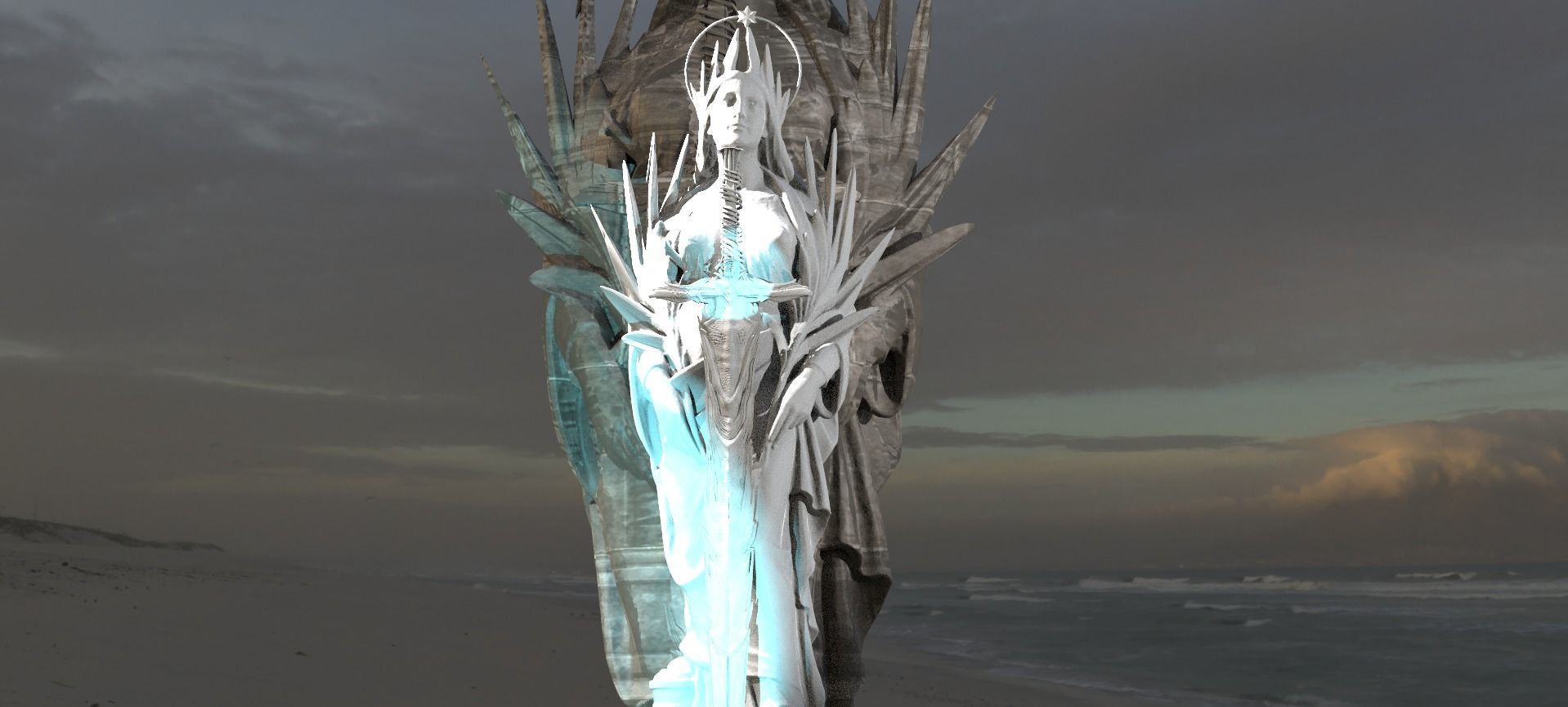 Elegant Queen Statue 1 3D model_1