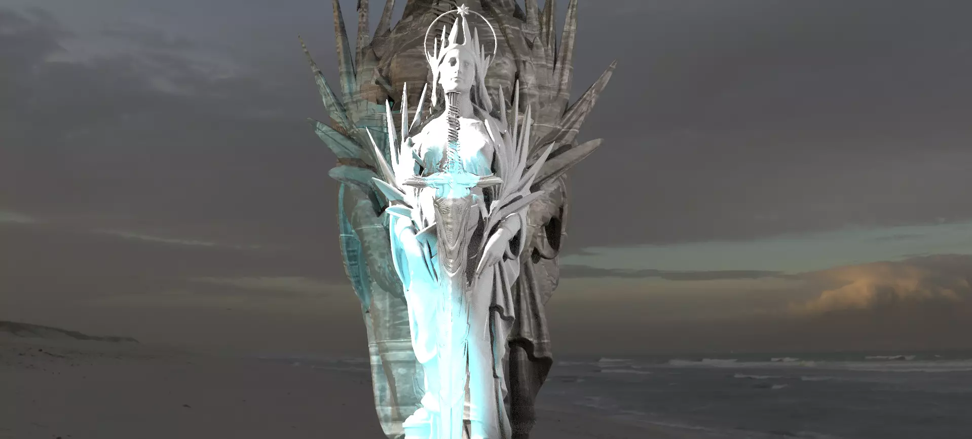 Elegant Queen Statue 1 3D model_0