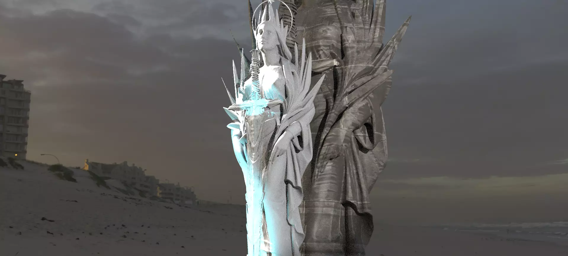 Elegant Queen Statue 2 3D model_0