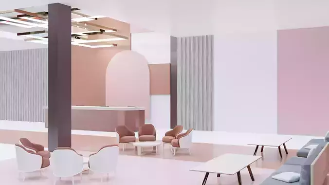 Hotel lobby and room in Color block Style