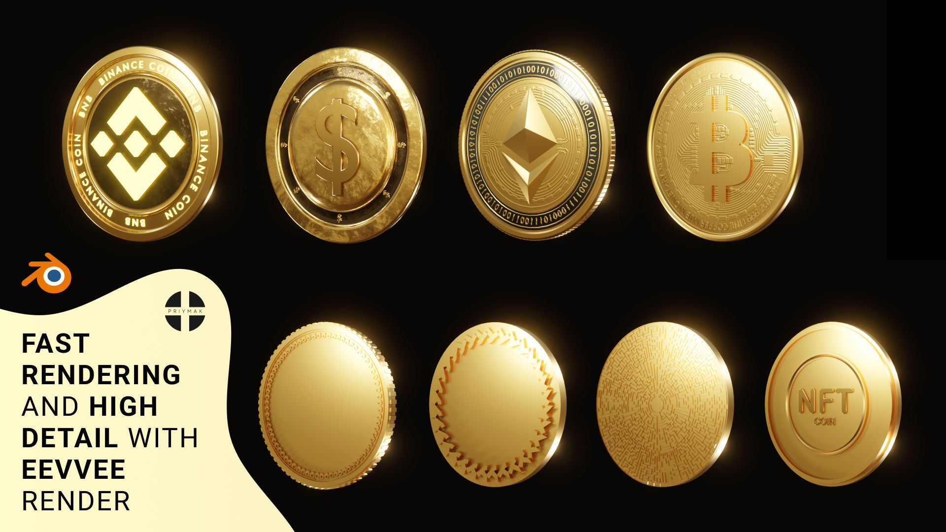 NFT Crypto coins template for Blender Bitcoin Ethereum Binance 3D model_2