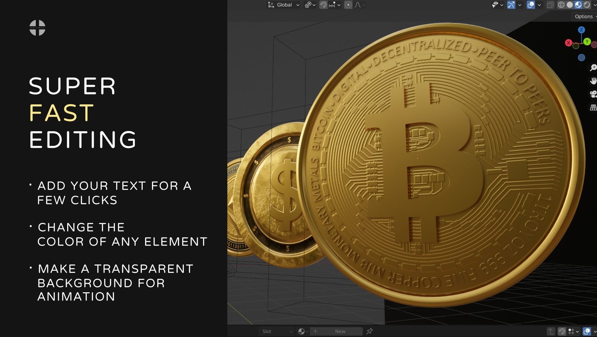 NFT Crypto coins template for Blender Bitcoin Ethereum Binance 3D model_10