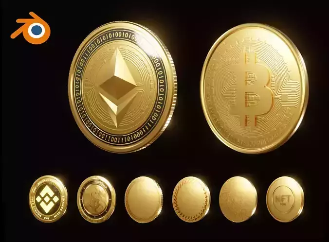 NFT Crypto coins template for Blender Bitcoin Ethereum Binance 3D model
