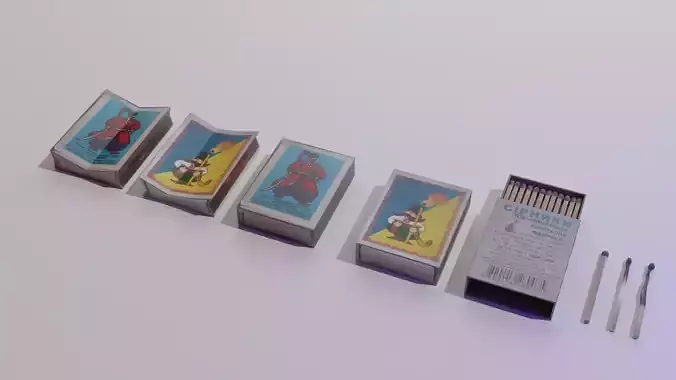 Matchbox and Matches 3D Low-poly 3D model