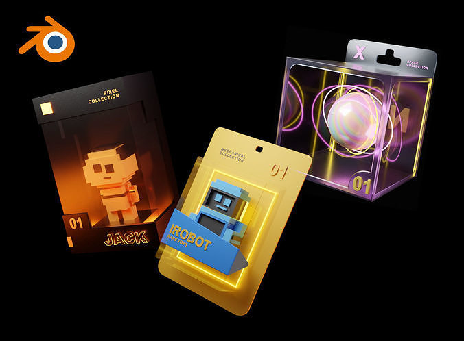 NFT BOX PACK animated templates for Blender with materials 3D model