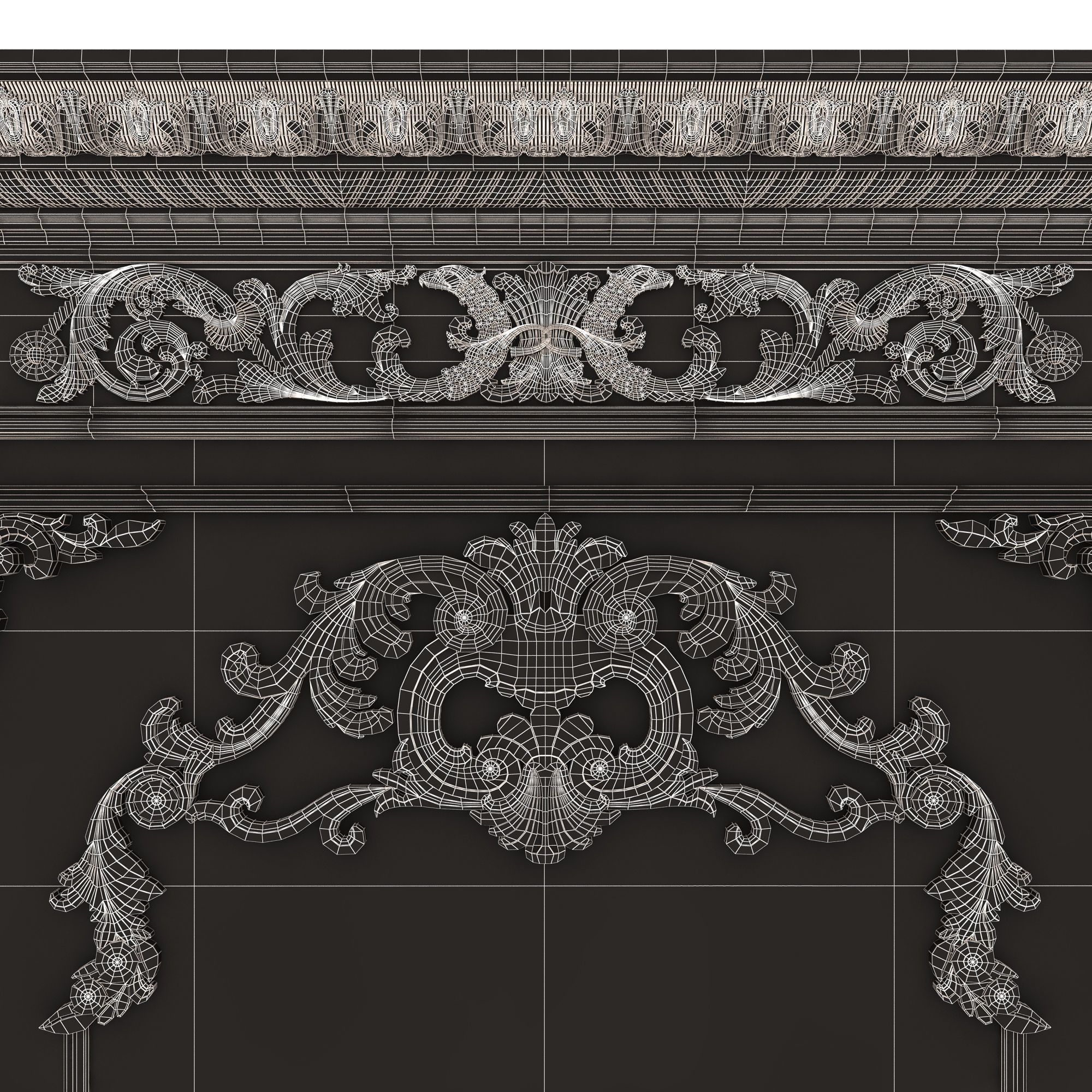 Boiserie Classic Panels and Decorative Crafts Wood 03 Low-poly 3D model_17