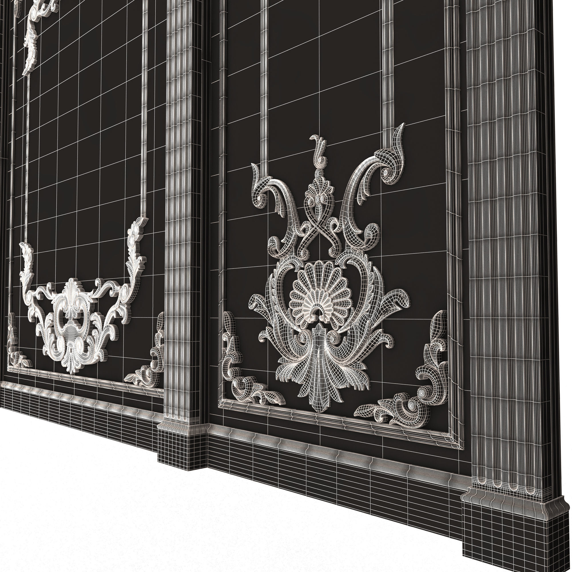 Boiserie Classic Panels and Decorative Crafts Wood 03 Low-poly 3D model_25