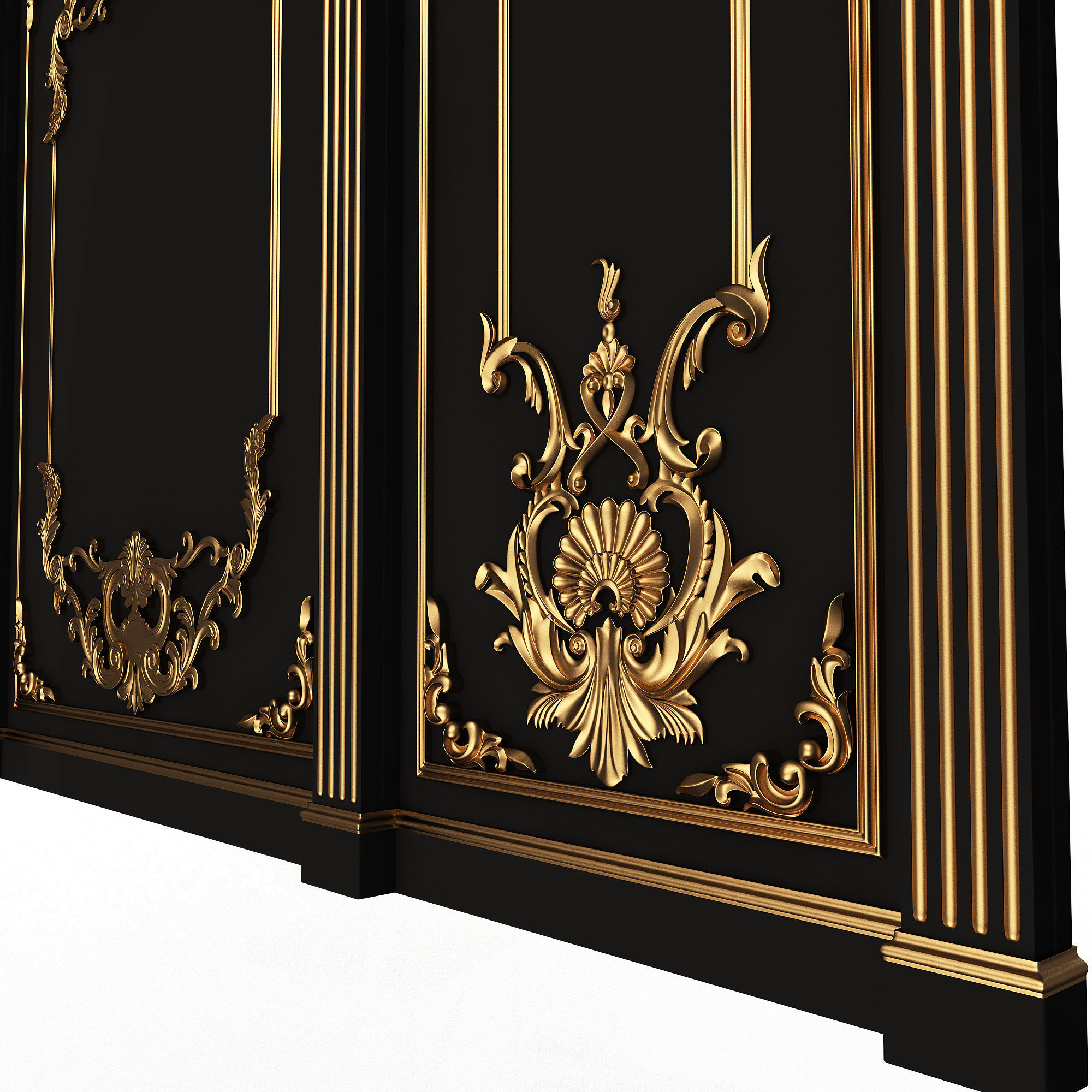 Boiserie Classic Panels and Decorative Crafts Wood 03 Low-poly 3D model_7
