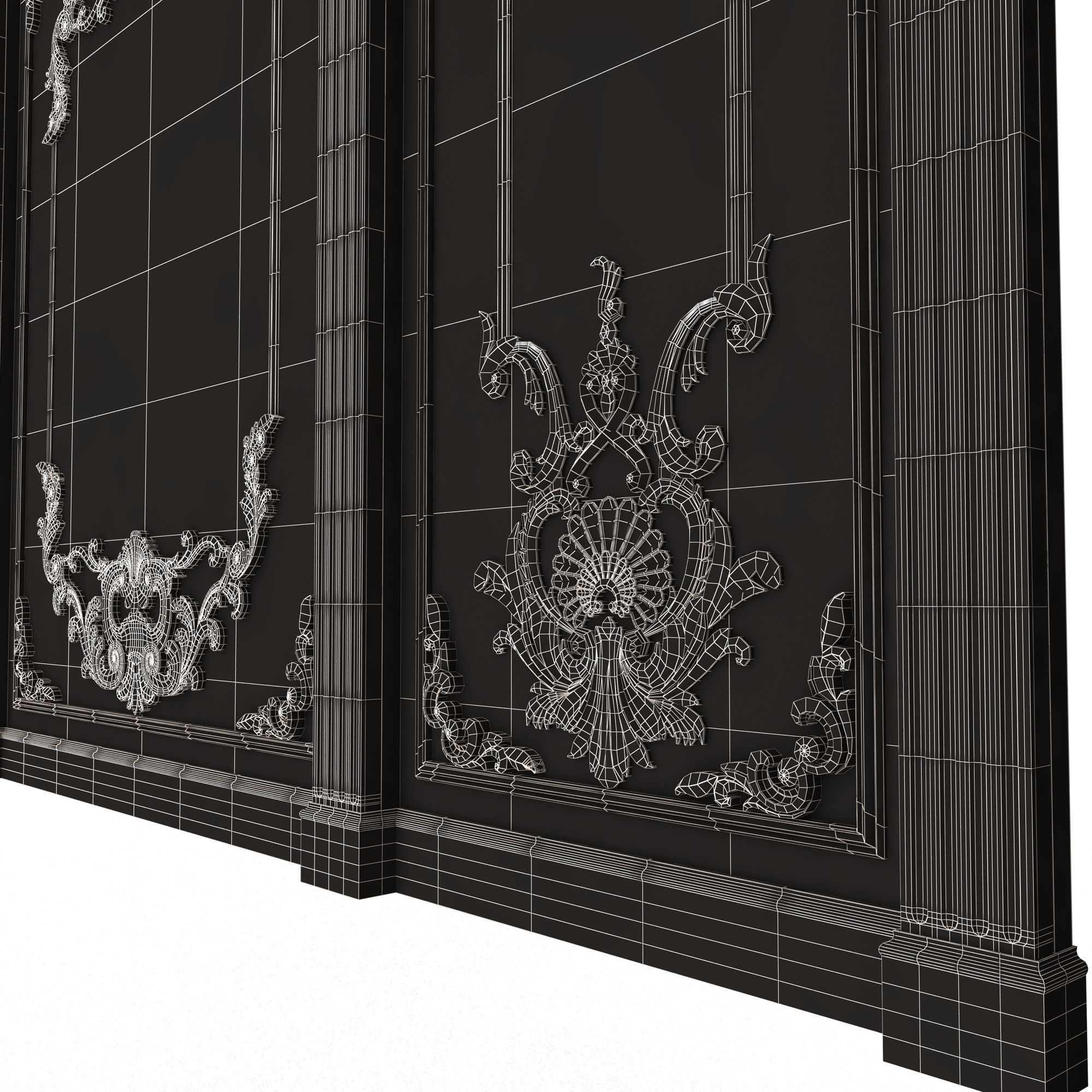 Boiserie Classic Panels and Decorative Crafts Wood 03 Low-poly 3D model_16