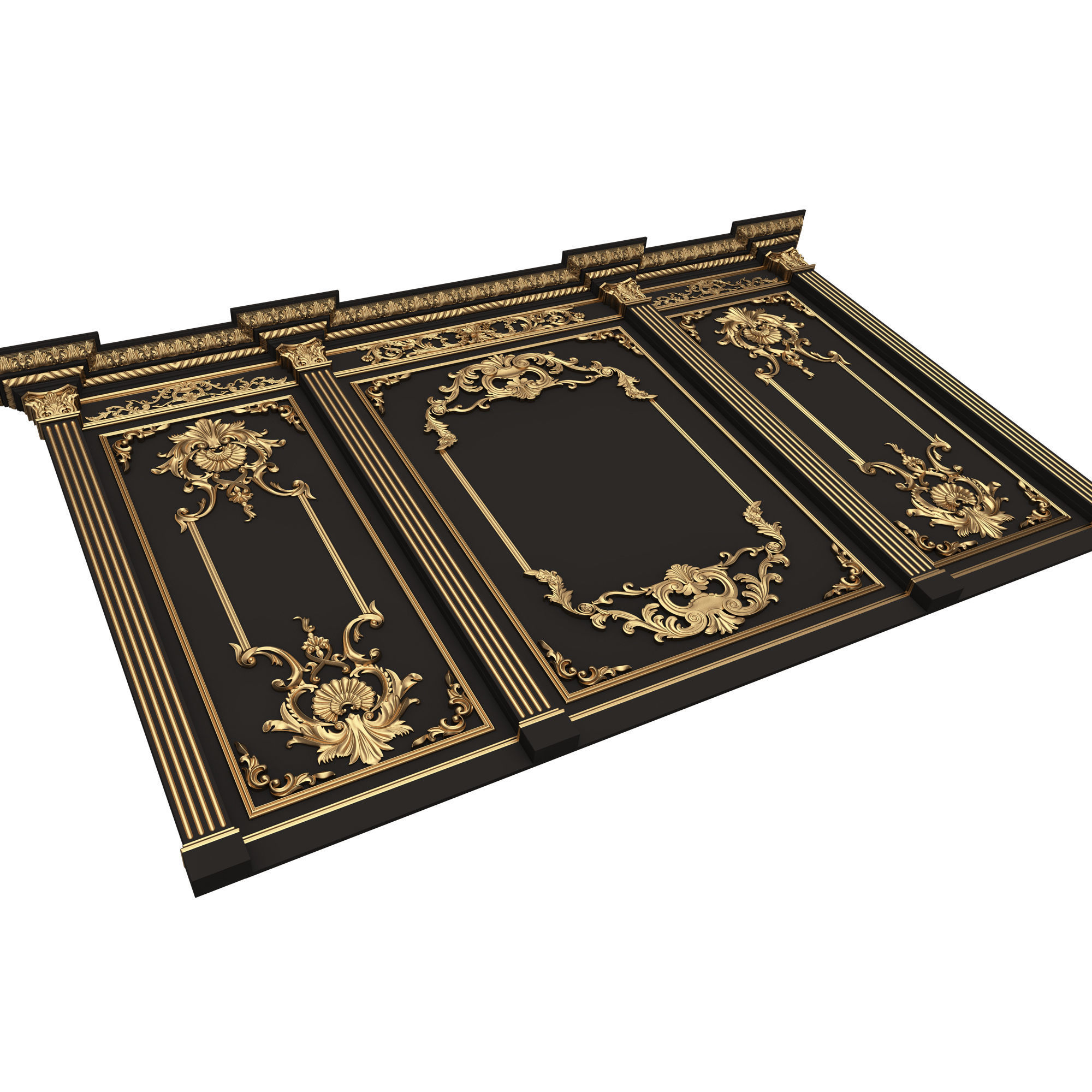 Boiserie Classic Panels and Decorative Crafts Wood 03 Low-poly 3D model_5