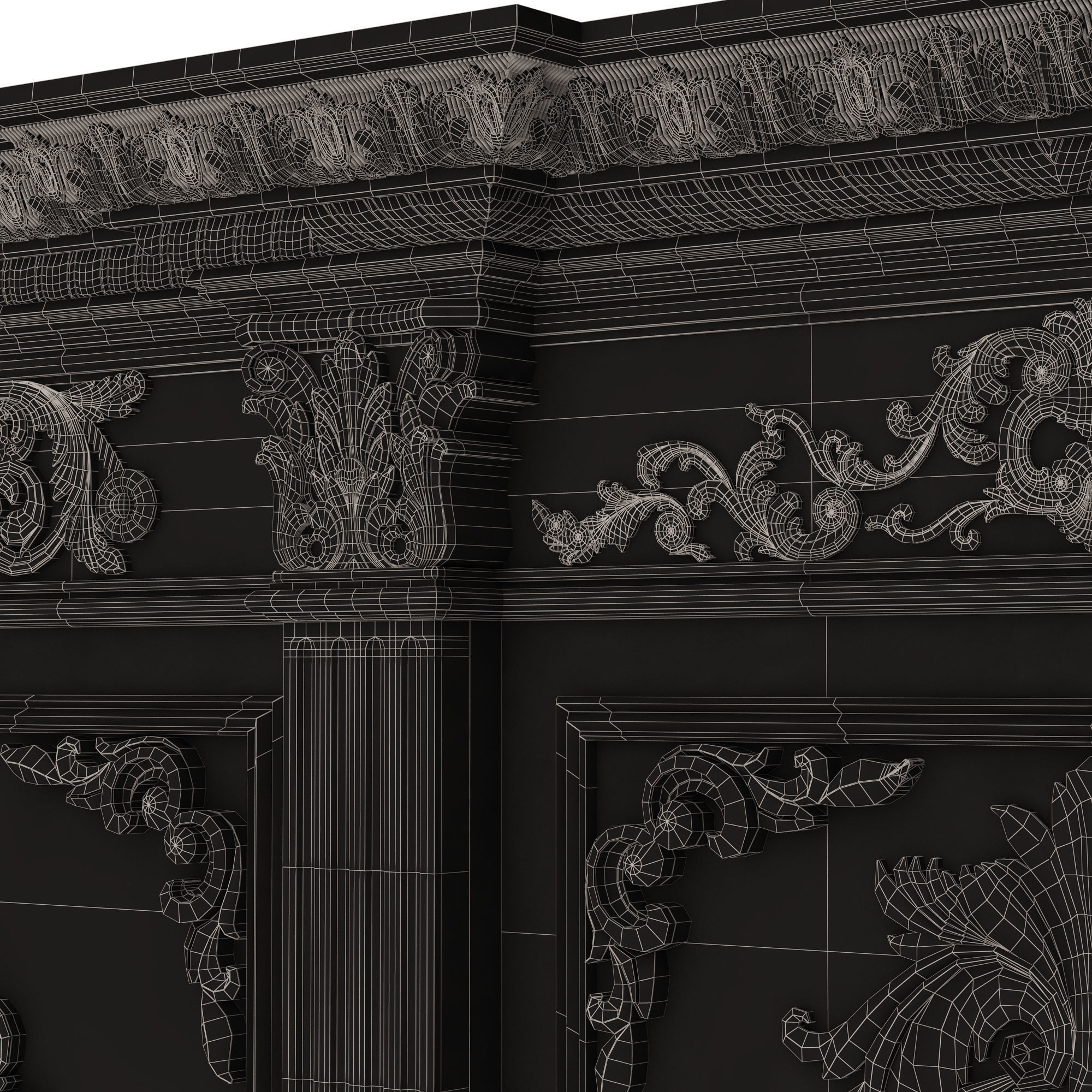 Boiserie Classic Panels and Decorative Crafts Wood 03 Low-poly 3D model_13