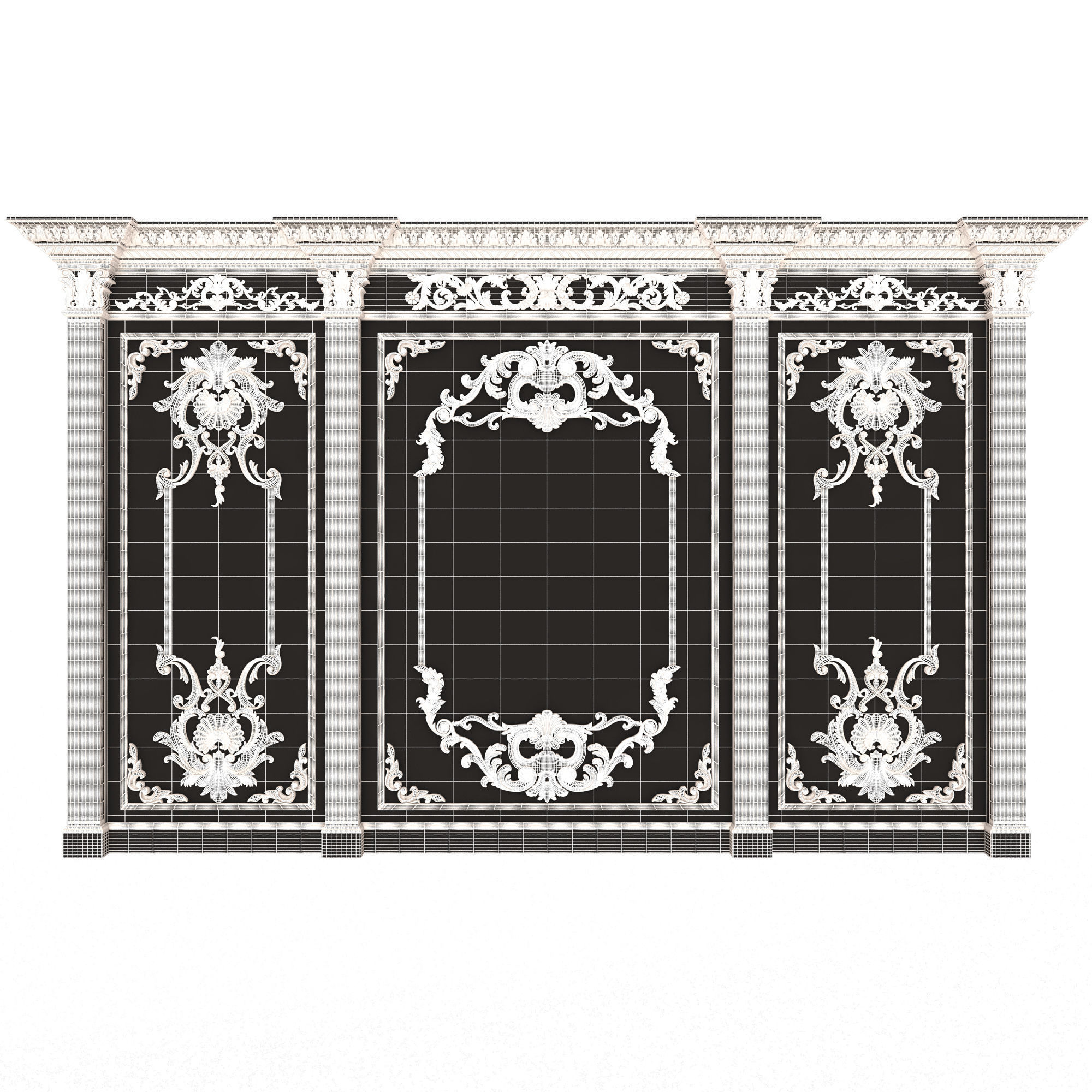 Boiserie Classic Panels and Decorative Crafts Wood 03 Low-poly 3D model_18