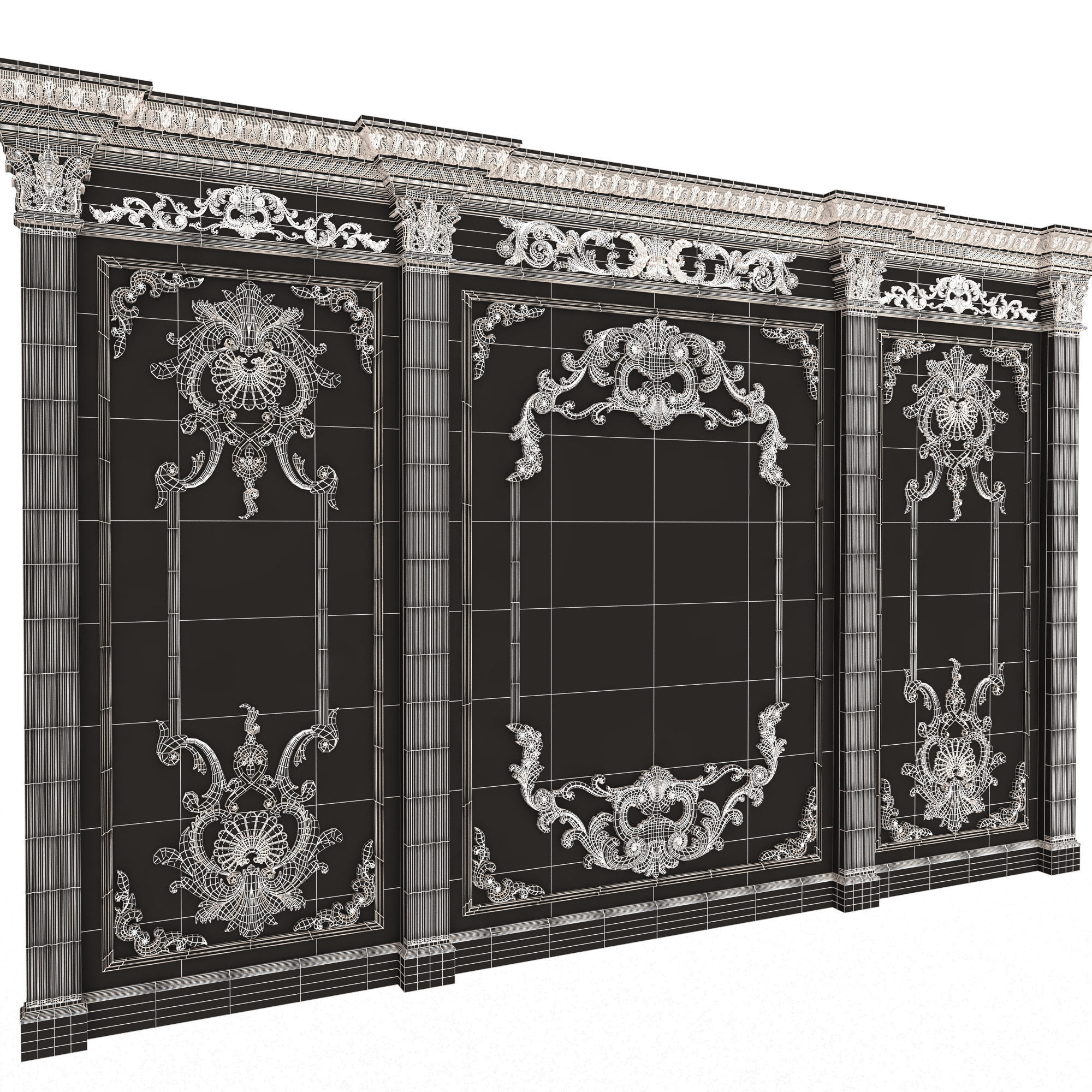 Boiserie Classic Panels and Decorative Crafts Wood 03 Low-poly 3D model_10
