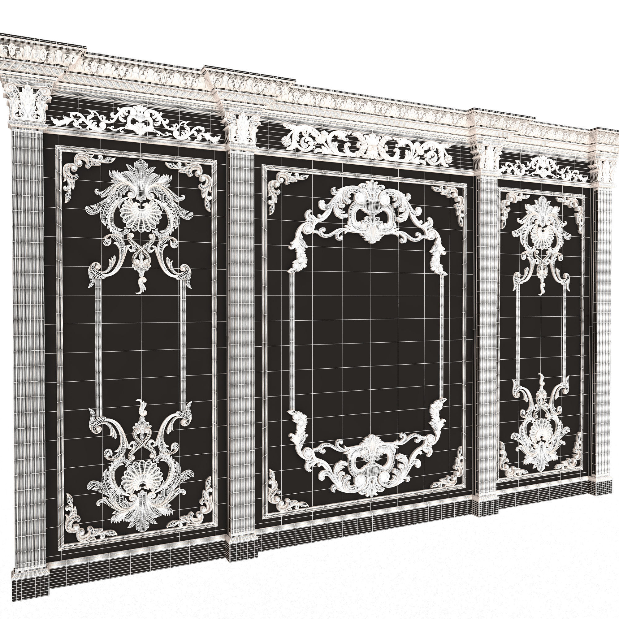Boiserie Classic Panels and Decorative Crafts Wood 03 Low-poly 3D model_19