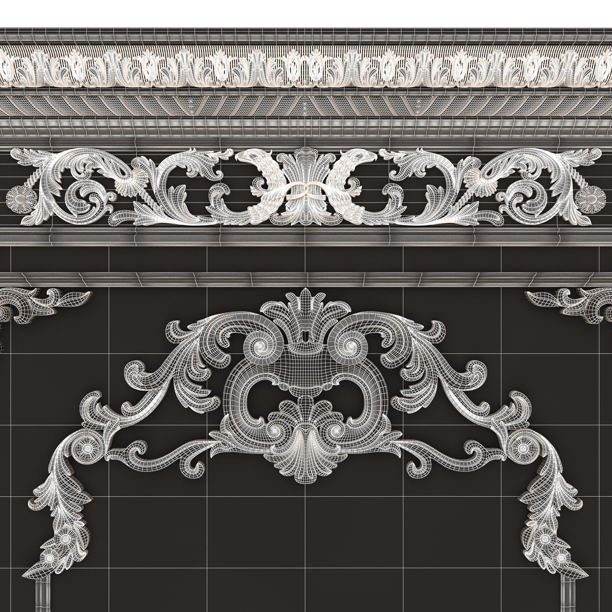 Boiserie Classic Panels and Decorative Crafts Wood 03 Low-poly 3D model_26