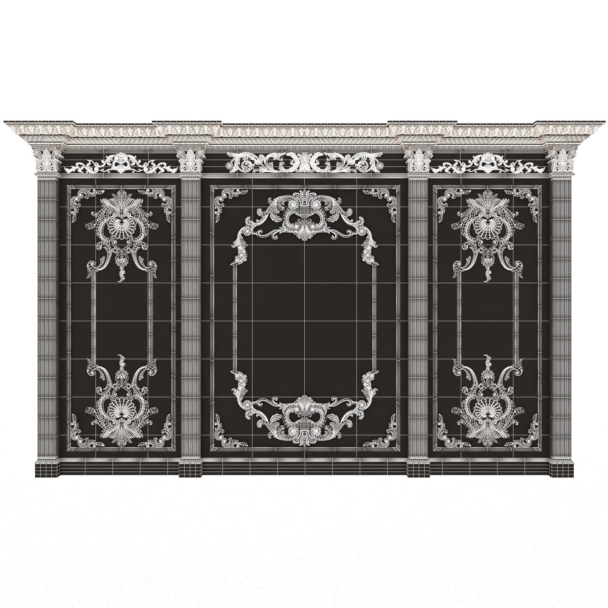 Boiserie Classic Panels and Decorative Crafts Wood 03 Low-poly 3D model_9