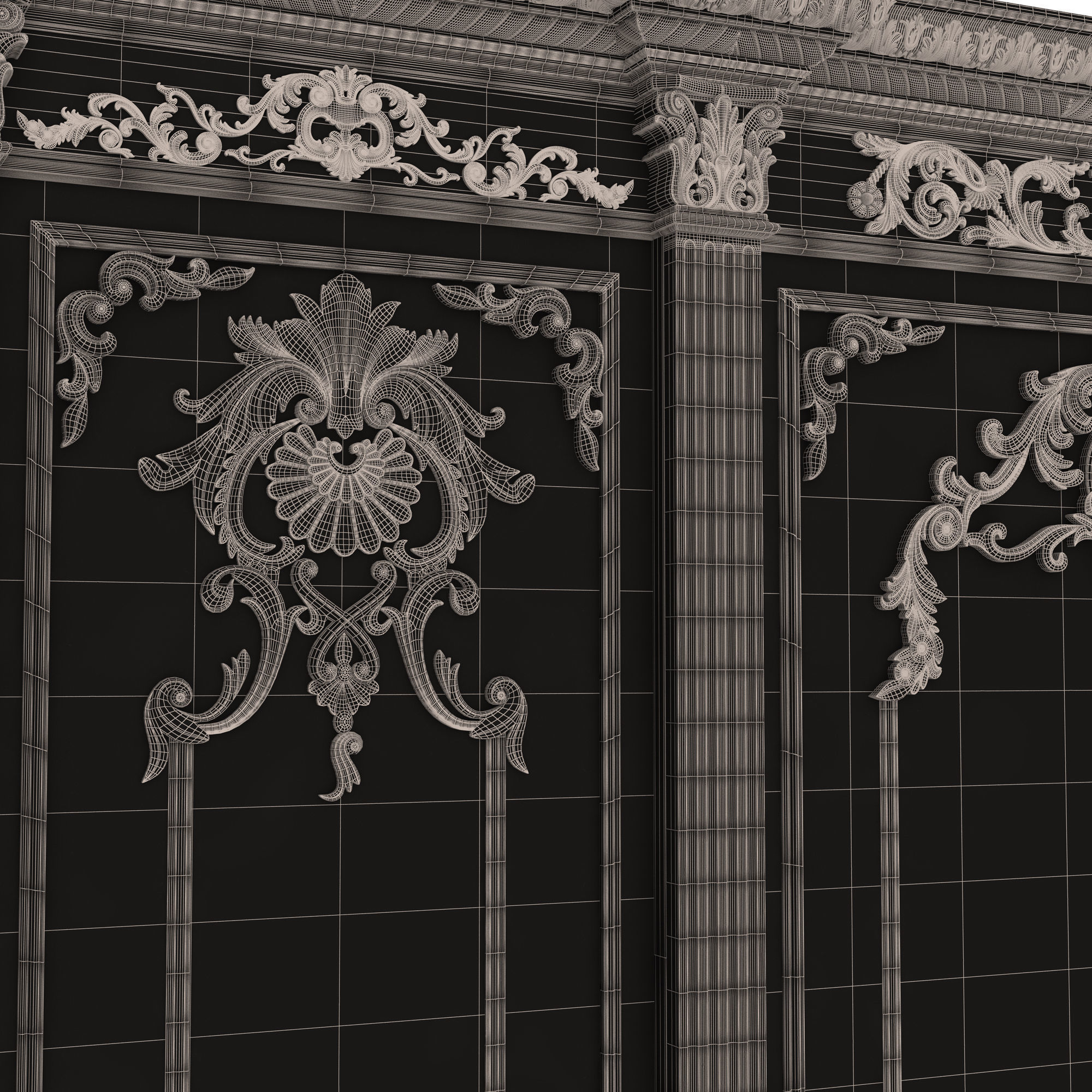 Boiserie Classic Panels and Decorative Crafts Wood 03 Low-poly 3D model_21