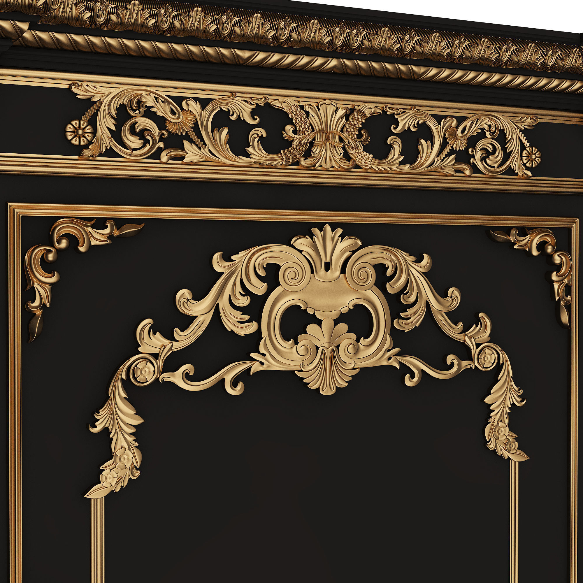 Boiserie Classic Panels and Decorative Crafts Wood 03 Low-poly 3D model_6