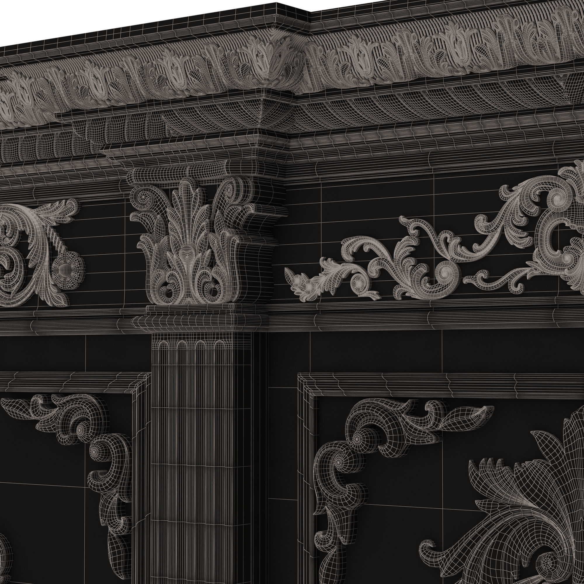 Boiserie Classic Panels and Decorative Crafts Wood 03 Low-poly 3D model_22