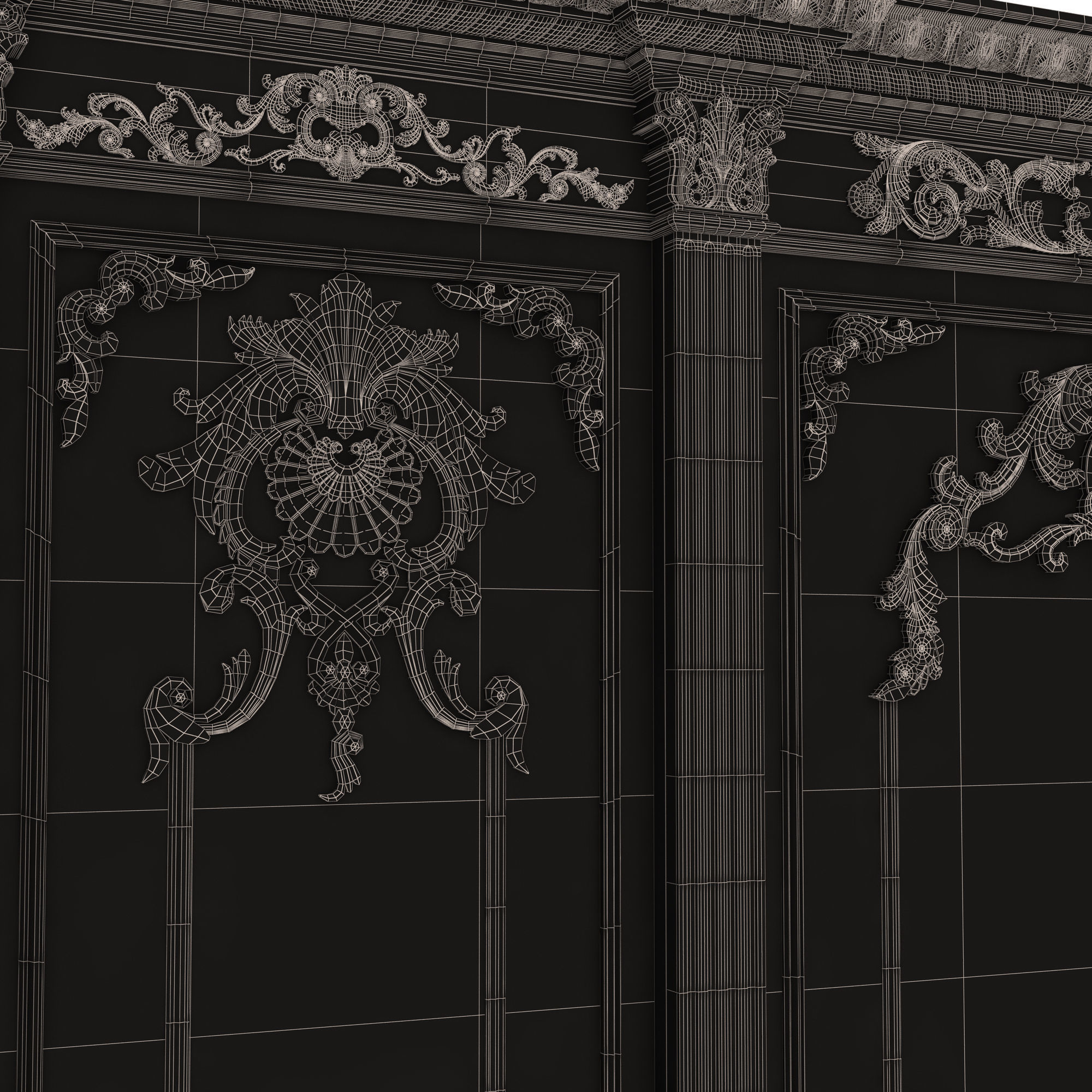 Boiserie Classic Panels and Decorative Crafts Wood 03 Low-poly 3D model_12