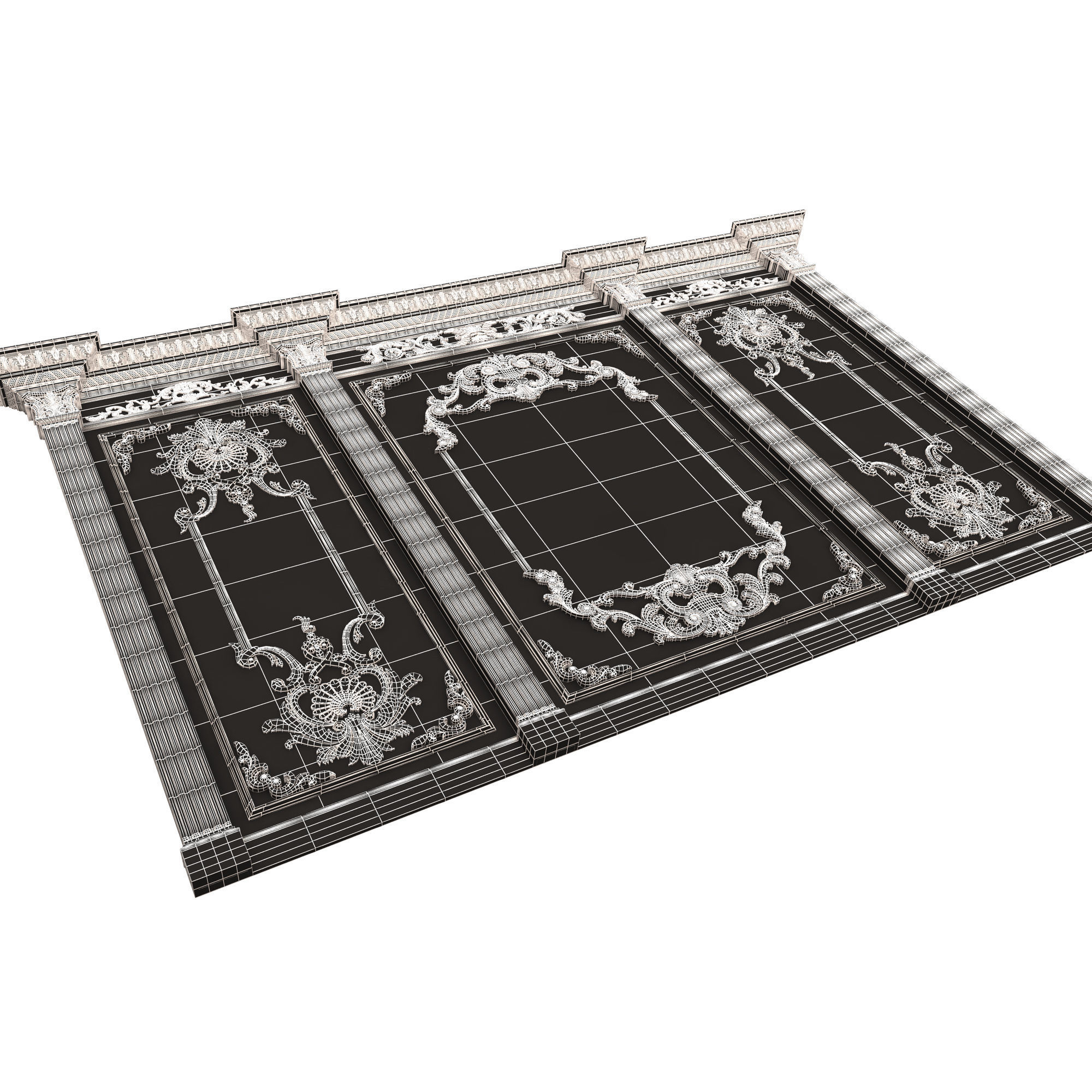 Boiserie Classic Panels and Decorative Crafts Wood 03 Low-poly 3D model_14