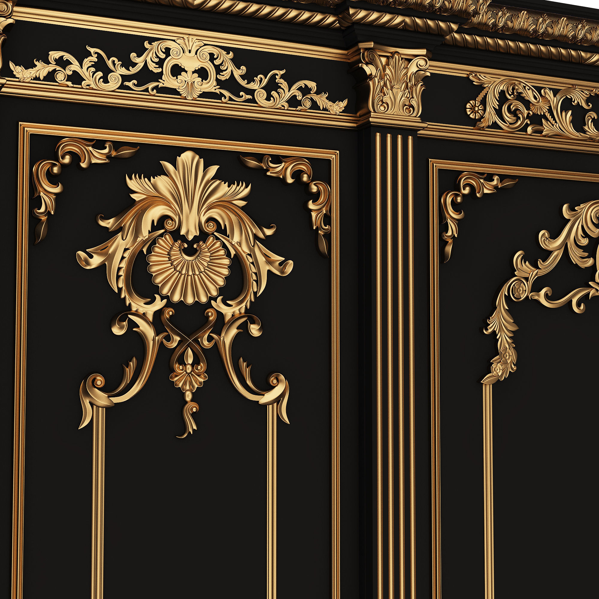 Boiserie Classic Panels and Decorative Crafts Wood 03 Low-poly 3D model_3