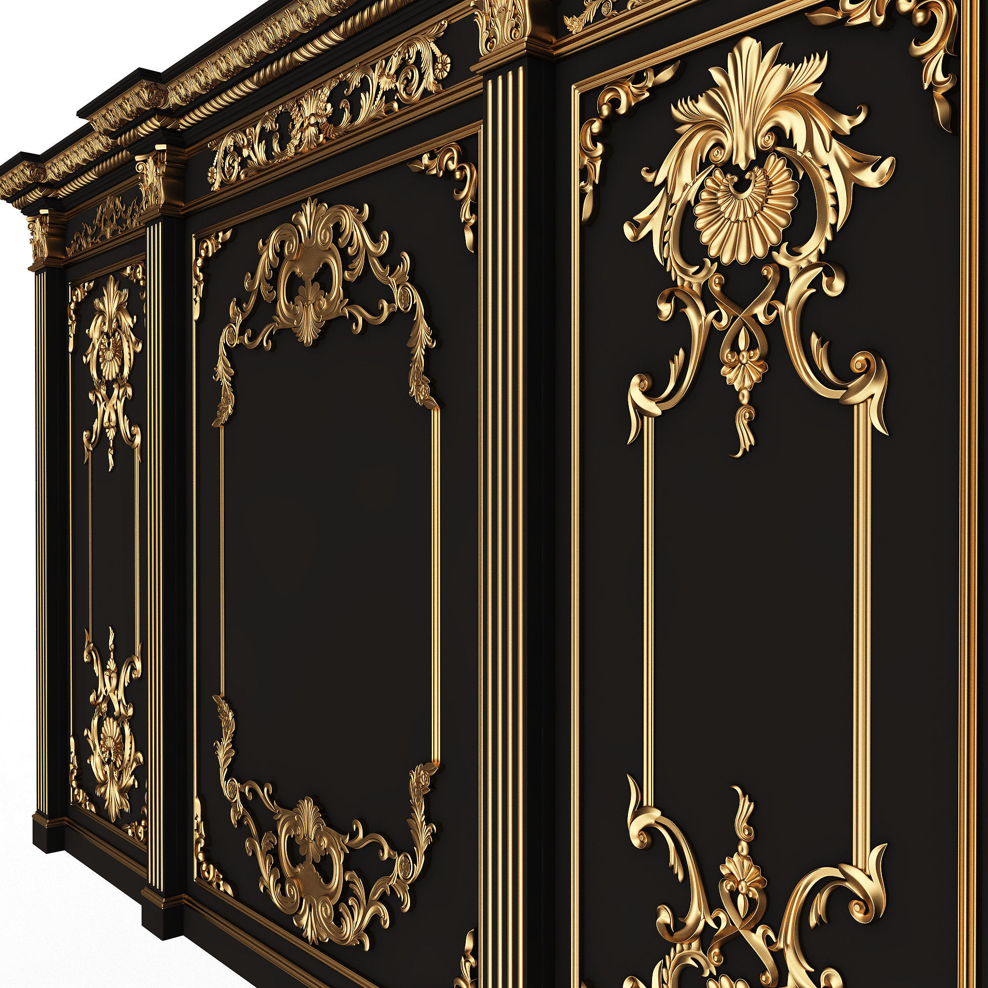 Boiserie Classic Panels and Decorative Crafts Wood 03 Low-poly 3D model_2