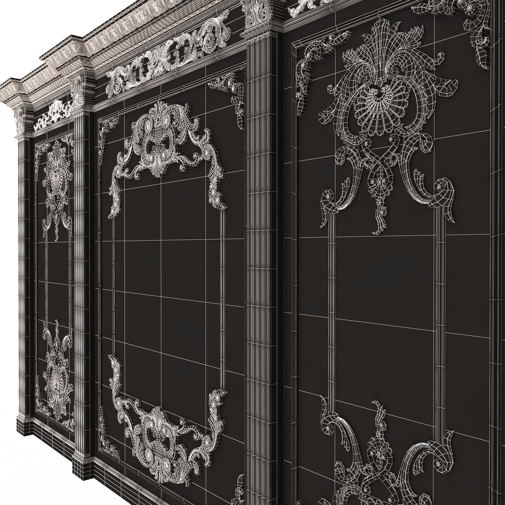 Boiserie Classic Panels and Decorative Crafts Wood 03 Low-poly 3D model_11