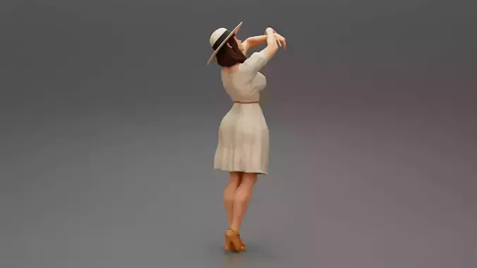 Elegant Woman Modern Style Fashion Posing in Hat 3D print model