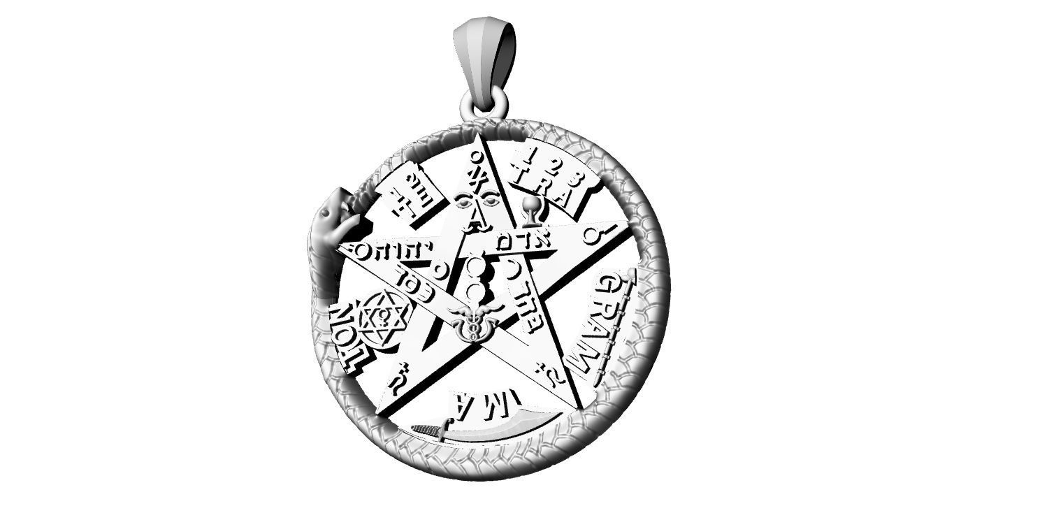Tetragrammatom Ouroborus - Pendant 3D print model_17